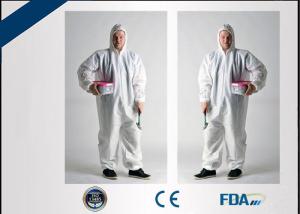 Quality Fluid Resistant Disposable Protective Coverall , Non Woven Hooded Cleanroom Suit wholesale