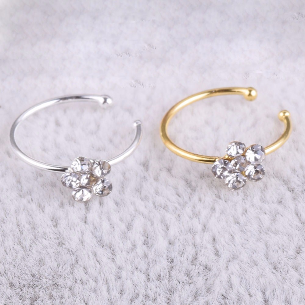 Fashion Crystal Nose Ring Indian Flower Nose Stud Hoop Septum Clicker Piercing Nose Clip Rings Body Piercing Jewelry