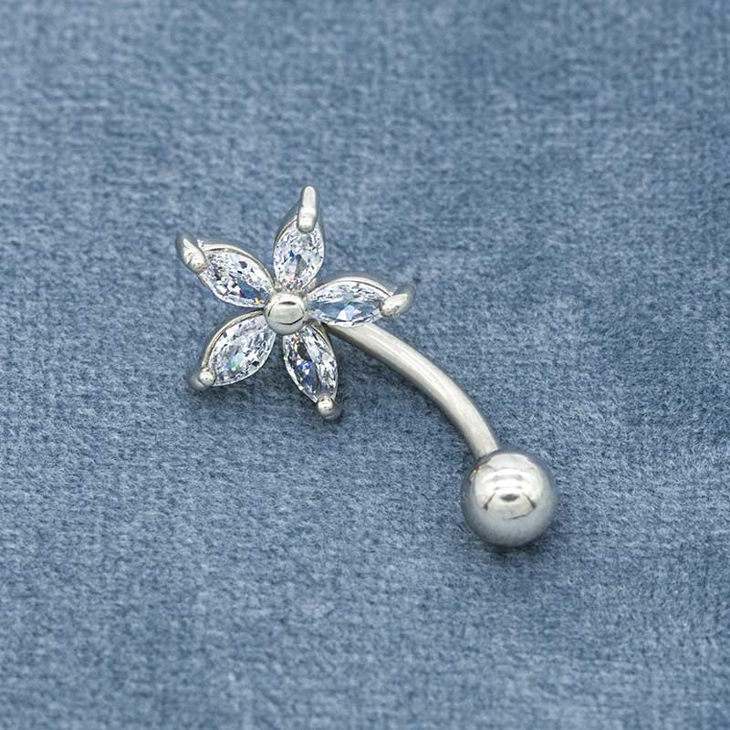 Shiny Zircons belly button piercing flower 316 stainless steel OEM ODM