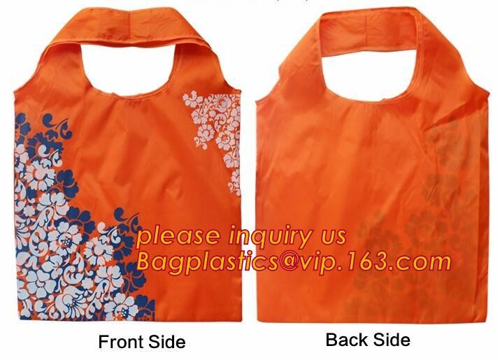 Recycled Foldable Nylon Polyester Tote Bag with logos polyester shopping bag Custom advertising handle non woven bag PAC
