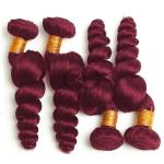 Burgundy Loose Wave Remy Human Hair Bundles Sew In Weave Bundles Brazilian