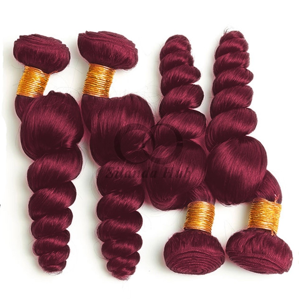 Burgundy Loose Wave Remy Human Hair Bundles Sew In Weave Bundles Brazilian Bundle Deals