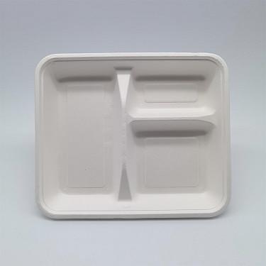 Cheap Square Lunch Biodegradable Sugarcane Bagasse Plates 3 Compartment for sale