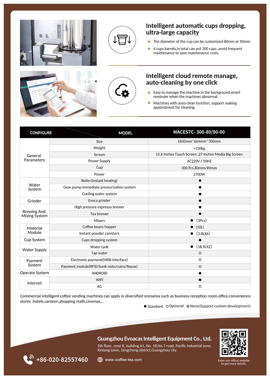 EVOACAS Cappuccino Vending Machine Business Remote Control WIFI 4G