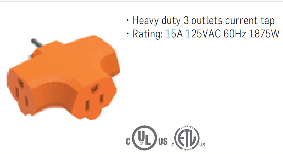 SDK Network 15-amp Adapter 3 Grounding 1 to 3 Outlets Heavy Duty Nema 5-15p to Multiple Nema 5-15r Waterproof Multipurpose Extension Socket
