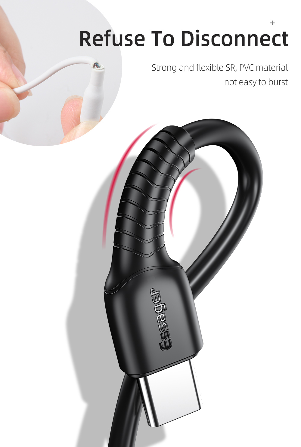 PVC Type C Data Cable 2.4A Stretchable Phone Charger Cable 1.2M
