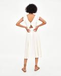 Elegant white linen maxi woman dress with bow