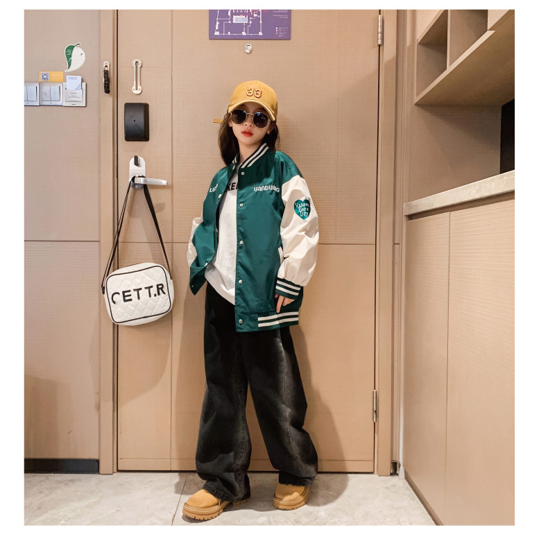 Spring Fall Trendy Children Clothing Windproof Round Collar Patchwork Baseball Jacket