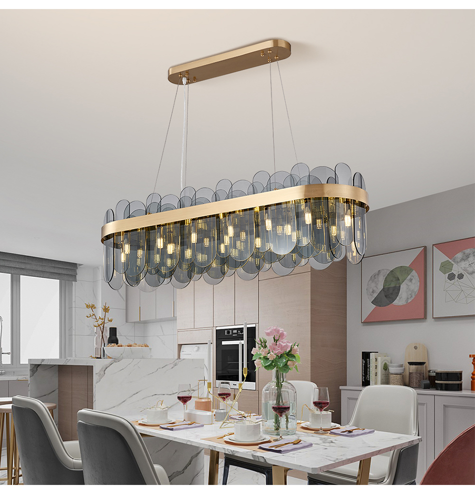 Smoky Gray Glass Chandelier For Living Dining Room Rectangle island chandelier(WH-CY-212)