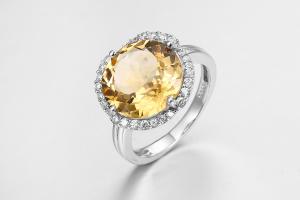 Quality 3.7g 925 Silver Gemstone Rings With Citrine Stone PVD Plated wholesale