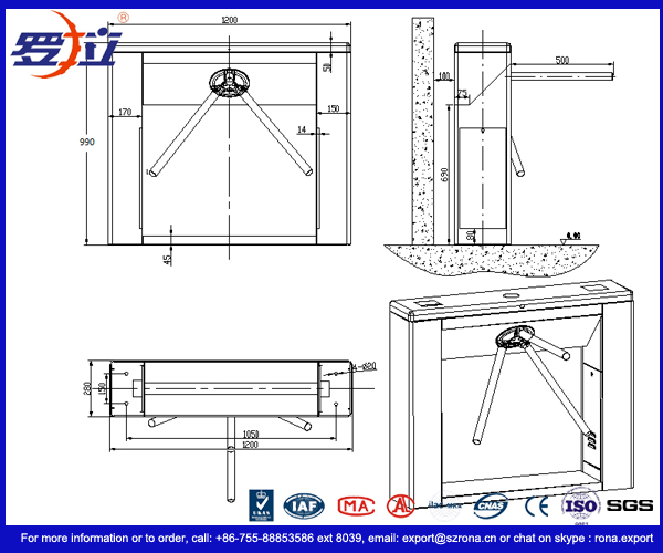 304 Stainless Steel Tripod Turnstile Gate with Biometric Recognition System