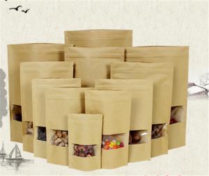 Quality Customized Zipper Kraft Paper Stand Up Pouch With Tear Notch Food Packaging wholesale