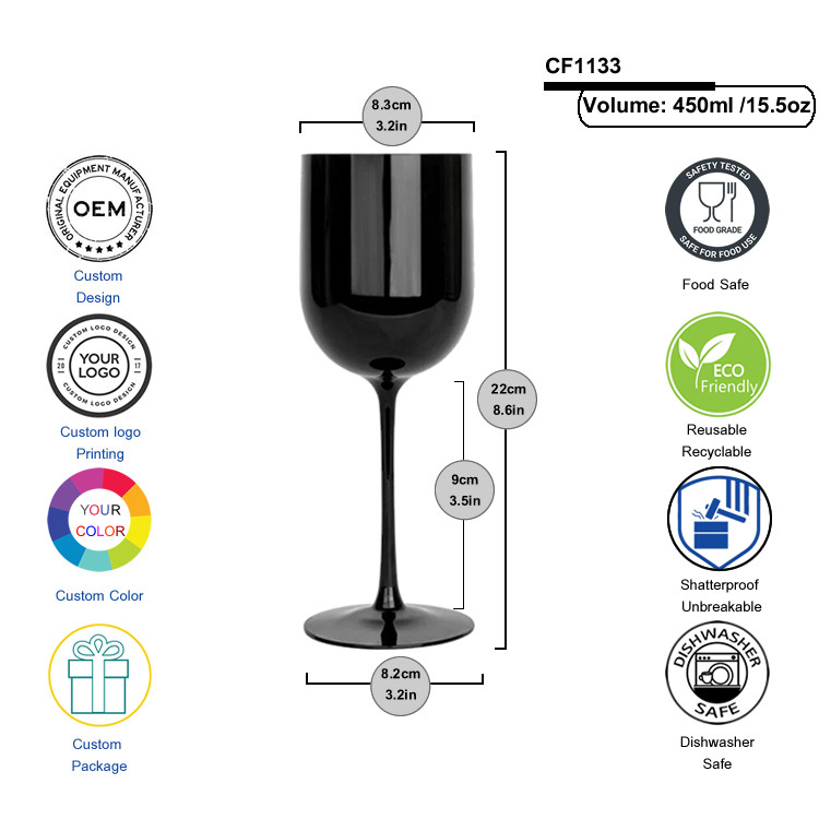 405ml 15oz Plastic Wine Goblet With Gold Rim For Party