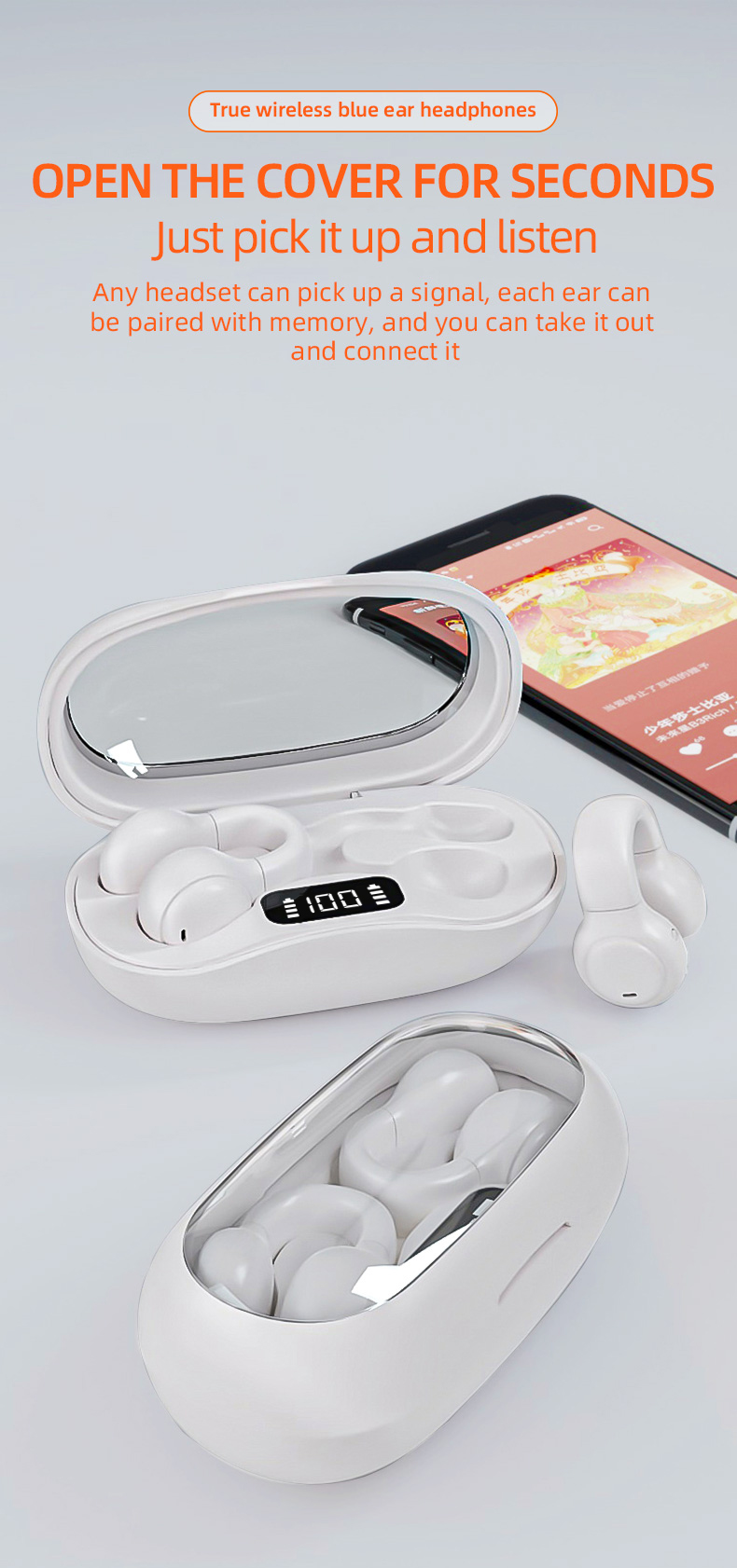 Sport Meeting Running Headset Bone Conduction Wireless Earphones with LED Display