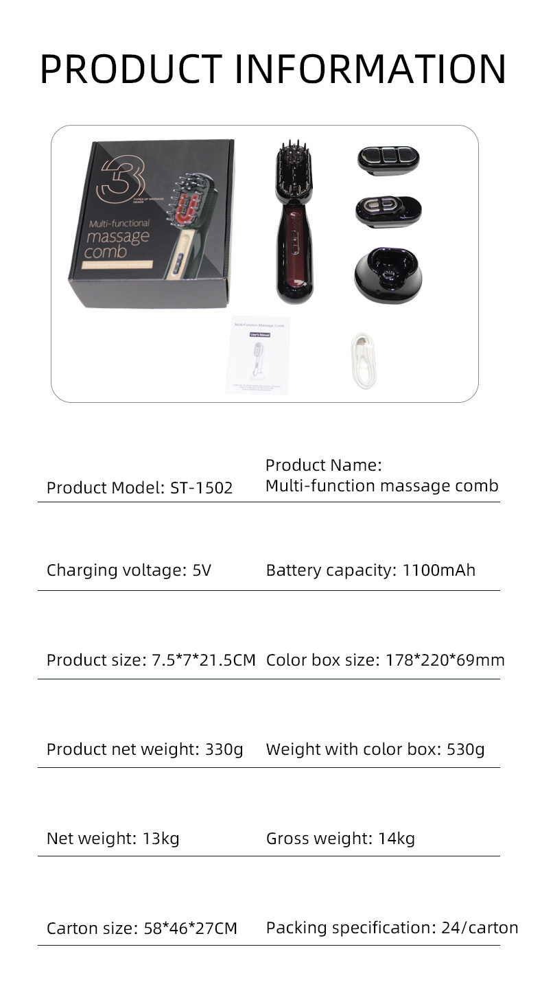 Multifunctional Electric Massage Comb Smart EMS Vibration Red Blue Light Face Body Skin Care Hair Growth