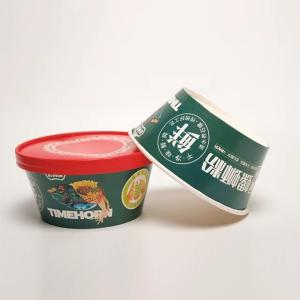 Quality 1200ml Round Paper Salad Bowls With Lids Waterproof Food Packing Containers wholesale