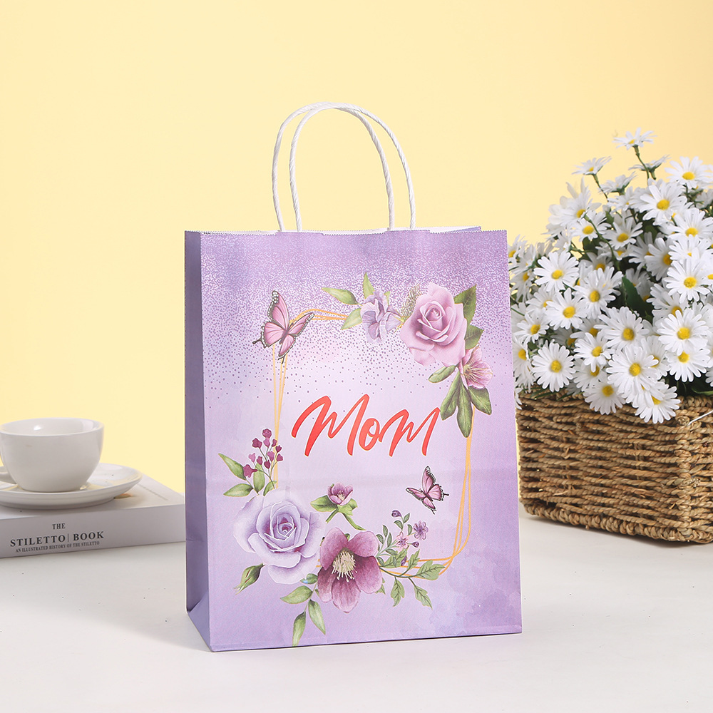 Luxury Packaging Style Brown Kraft Paper Tote Bag for Mother's Day Celebration