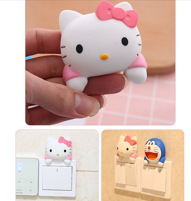 Kt Cat Cartoon Switch Cover Room Decor 3D On-Off Switch Sticker Switch Outlet Wall Sticker