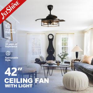 Quality 42 Inches Farmhouse E27 Modern LED Invisible Ceiling Fan Retractable Blade Ceiling Fan Lights wholesale