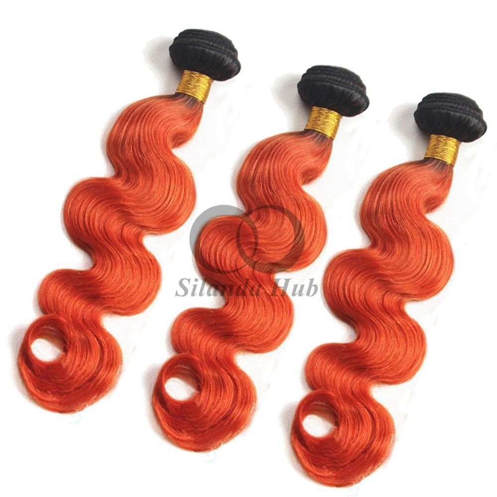 #T1B/Orange Red Body Wave Remy Human Hair Bundles Sew In Weave Bundles Brazilian Bundle Deals