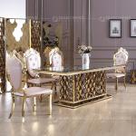 Qiancheng ODM Tempered Glass Dining Table Golden Stainless Steel For Wedding