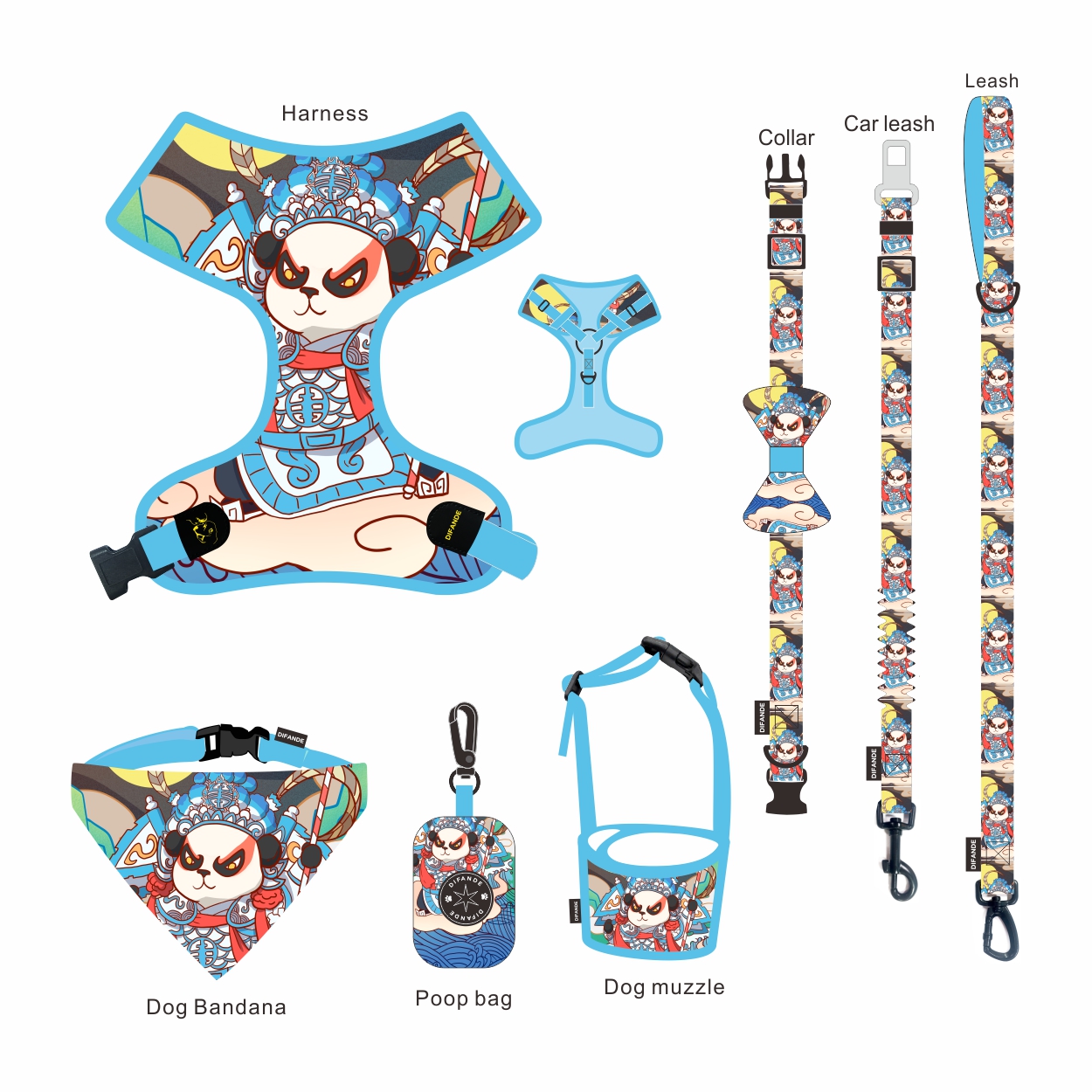 900D Nylon Dog Harness Set Well Padded Harness Leash Collar Set