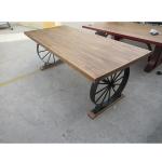Metal Carriage Wheel solid pine wood dining table Restaurant Home