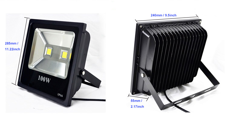 10000 Lumens Low Voltage PIR LED Flood Lights 100W DC 48V Black Aluminum Body