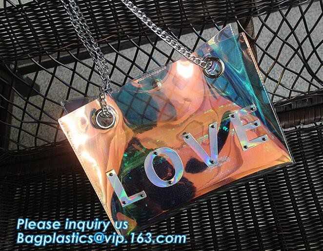 Summer Beach Bag Vinyl PVC Transparent Small Tote Handbags Shopping Shoulder Bags, pvc waterproof shoulder beach bag, pa