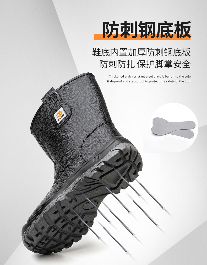 Double Density PU Sole Safety Shoes Black High Top Genuine Leather Work Boots With Steel Toe