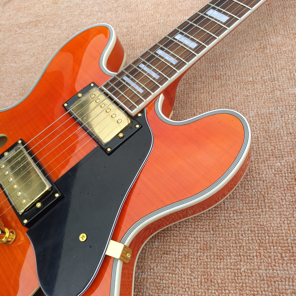 New style high-quality hollow body jazz electric guitar, Bursting maple top & back Double F holes electric guitar, free