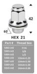 Wheel Nut M12X1.5 Height 42mm HEX21 Chrome Plated For Toyota 5307-L42 90942