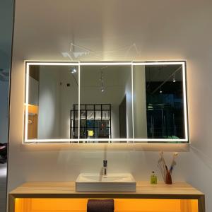 Quality Smart Mirror Cabinet Door with Refrigerator All Aluminum LED Lights Touch Open Defogging Lights wholesale