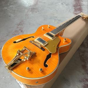 Quality Tiger Flame jazz electric guitar.F hollow body jazz guitar. orange guitar.vibrato system.free shipping wholesale
