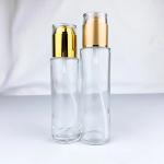 round empty glass cosmetic liquid foundation serum lotion bottle with pump