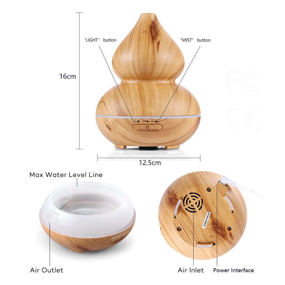 150ML Calabash Design Cool Mist Mini Air Wood Grain Essential Oil Aroma Diffuser