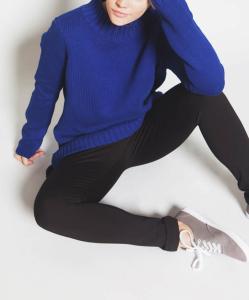 Quality Blue Mock Neck Knit Pullover Sweater 100 % Cotton Material Soft For Women wholesale