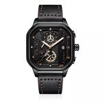 Waterproof Full Leather Quartz Gold Clock Luminous Wrist Watch Square Sport Mens