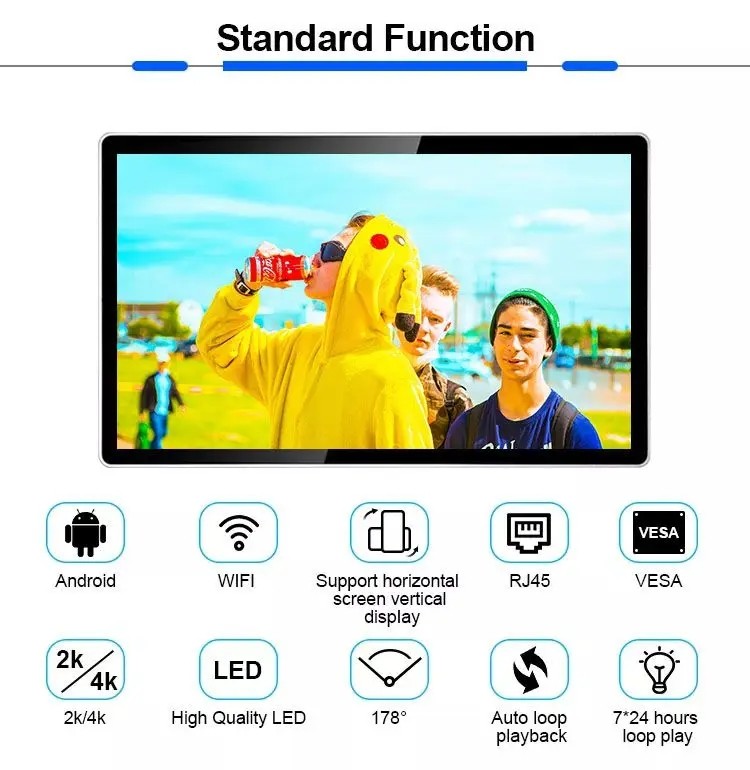 Advertising Wall Mounted Touch Screen Kiosk 43 Inch Network Android HD