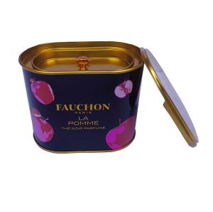 Quality Golden Vanished Inside Tinplate Oval Tin Tea Canister Box With 2 Lids wholesale