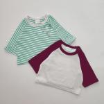 100% Cotton Patchwork Clothes Baby Mickey Embroidery Raglan Sleeve Tee 2 Colors
