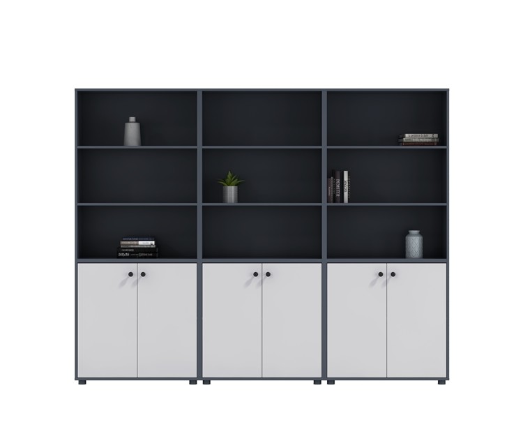 E1 Particle Board Modern Office Bookcases With Filing Cabinet Base Wood Framed 2000mm PVC