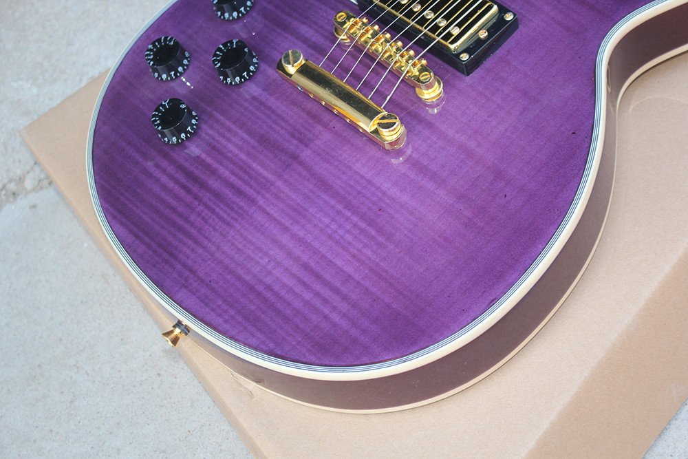 Custom Purple Electric Guitar with Left Handed,Flame Maple Veneer,Gold Hardware,22 Frets,White Binding
