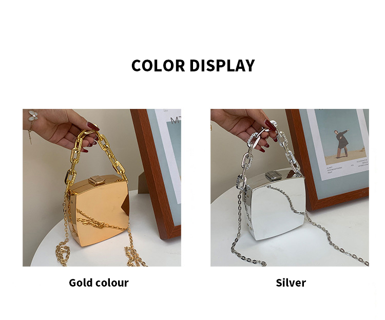 Solid Color Minibook Gold Silver Clutch Purse with Chains Luxury Fancy Evening Bags