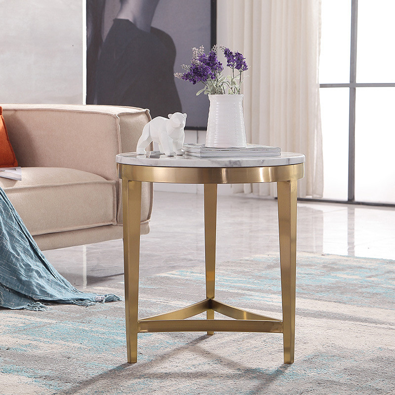 Modern Round Stainless Steel Marble Living Room Sofa Side Table