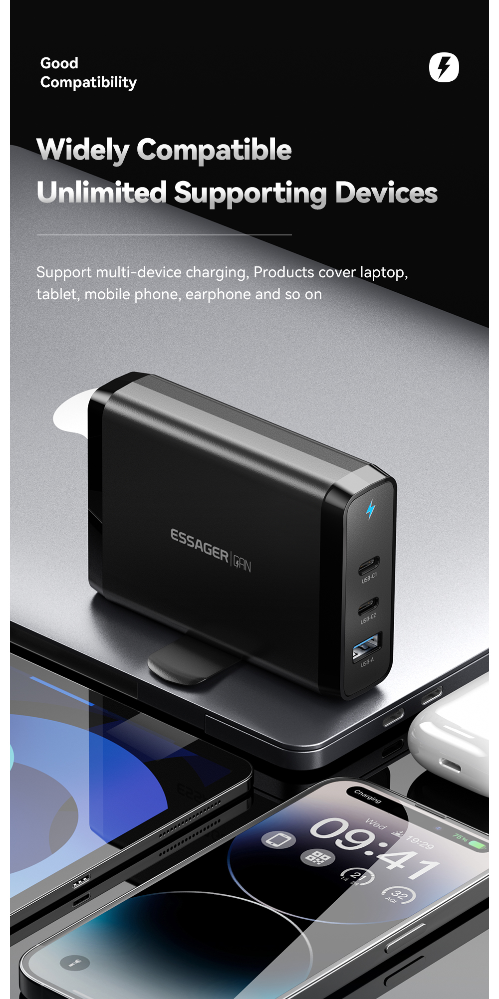 Dual USB Ports Travel Type C Desktop GaN Chargers 140w Quick Charging Phone Accessories