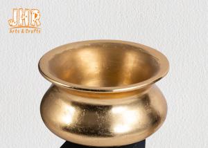 Quality Gold Leaf Fiberglass Flower Pots Table Vases Frosted Black Base Pot Planters wholesale