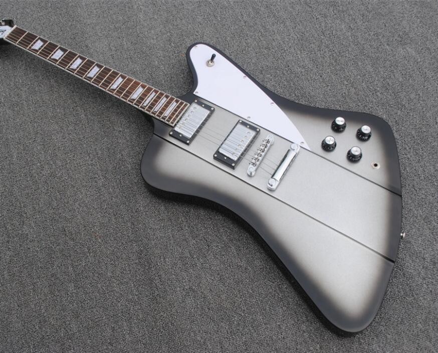 Lines up silver top Firebird Electric Guitar set-in neck style firebird custom guitar black edges firebird