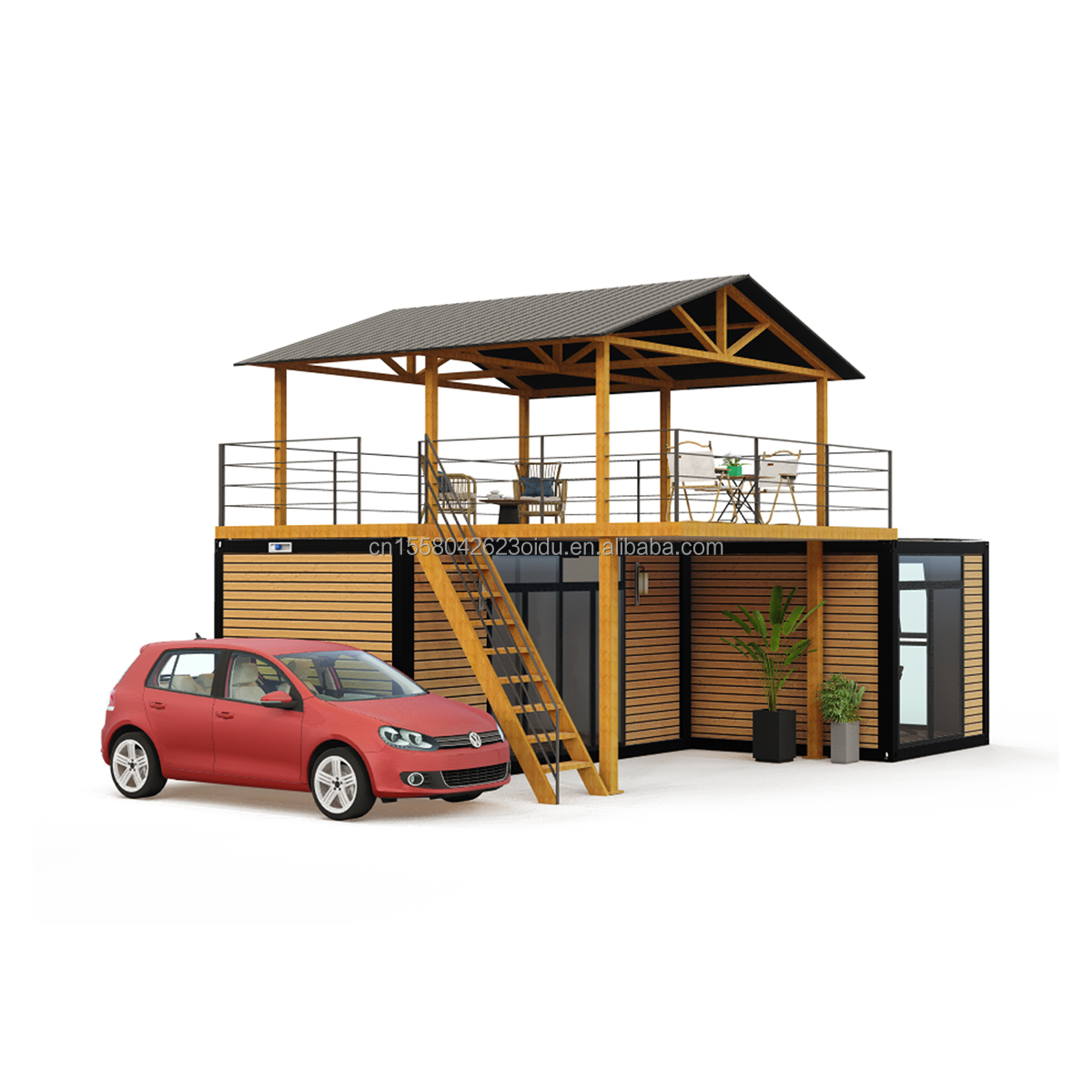 Intelligent Modular Prefabricated Tiny House Customized Color Flat Pack Wooden Houses with Galvanized Steel Square Tubes