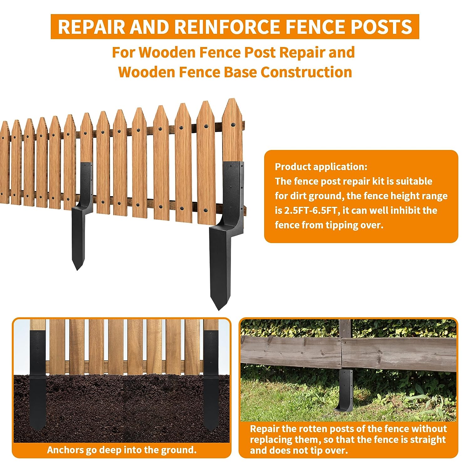 Customized Heavy Duty Steel Fence Post Repair Stakes Custom Dimensions and Powder Coating